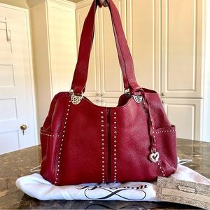 BRIGHTON tote bag purse crimson red leather LIKE NEW condition w/ Dust Bag!